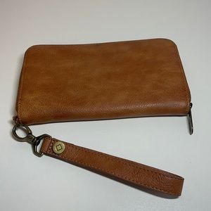 All About the Benjamins - Caramel Distressed Pebble with Wristlet Strap